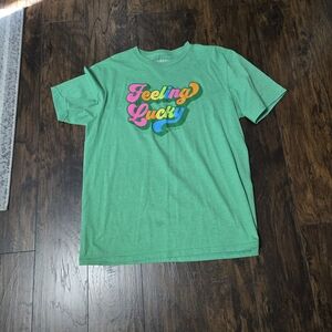 Green Graphic Tee with 'Feeling Lucky' Print